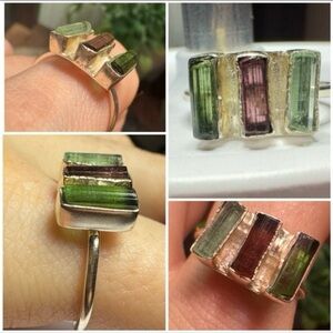 Custom made 4.00 carat genuine bi tourmaline stick ring